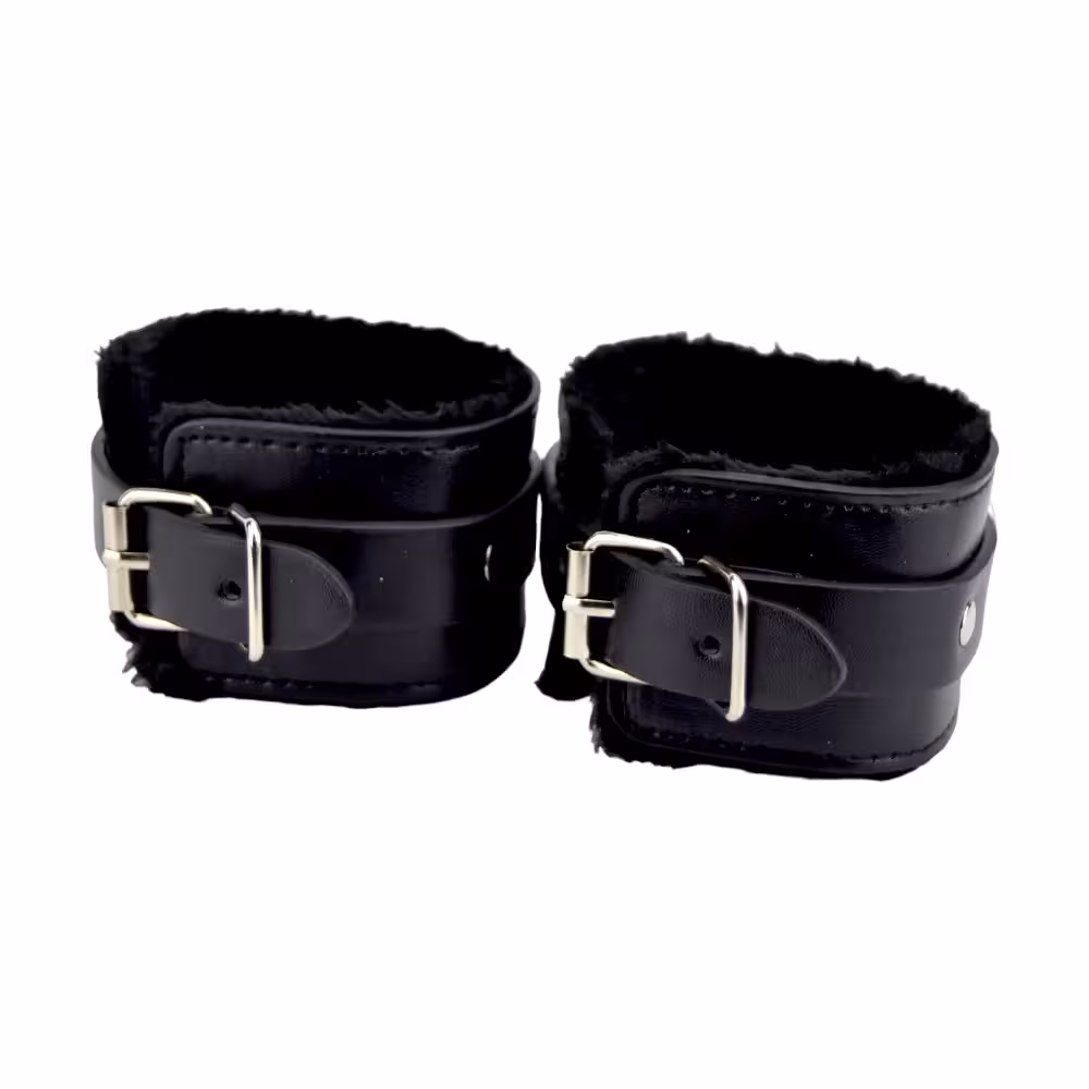 Bound to Please Furry Plush Wrist Cuffs Black image 4