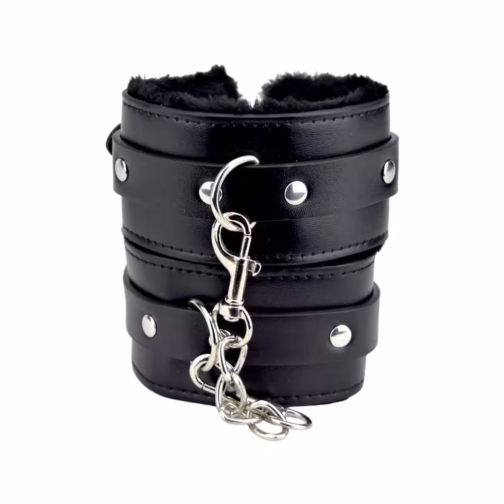 Bound to Please Furry Plush Wrist Cuffs Black image 5