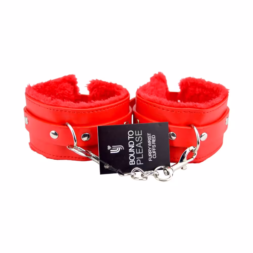 Bound to Please Furry Plush Wrist Cuffs Red image 2