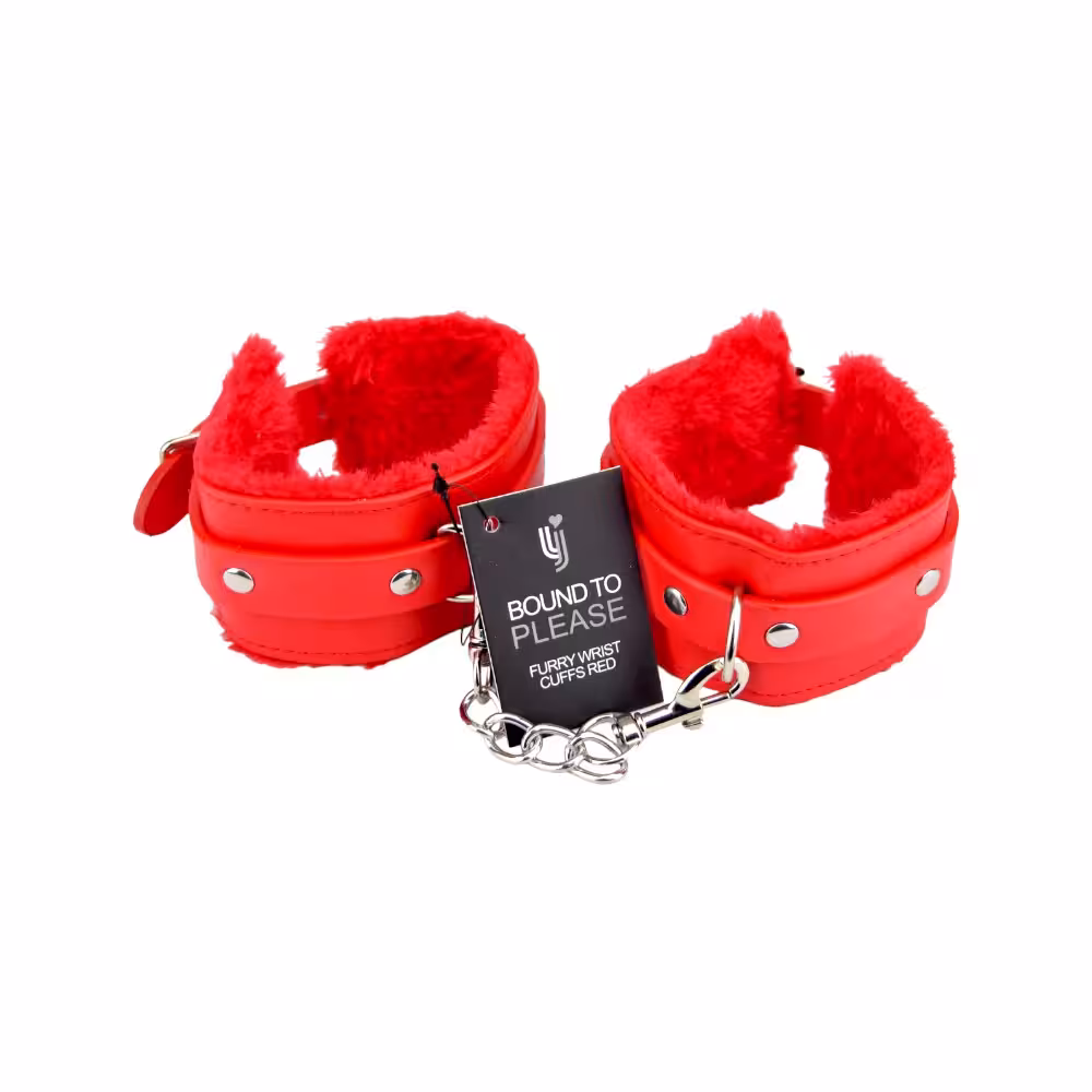 Bound to Please Furry Plush Wrist Cuffs Red image 3