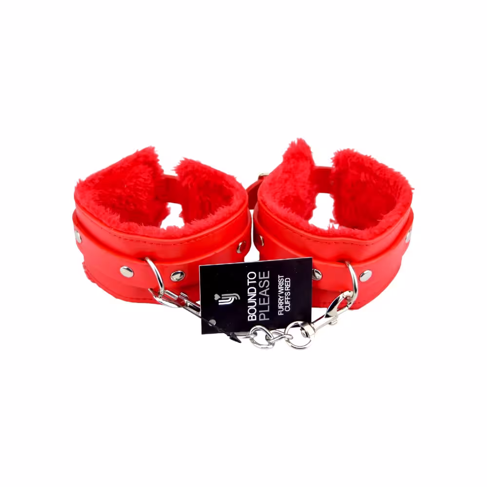 Bound to Please Furry Plush Wrist Cuffs Red image 4
