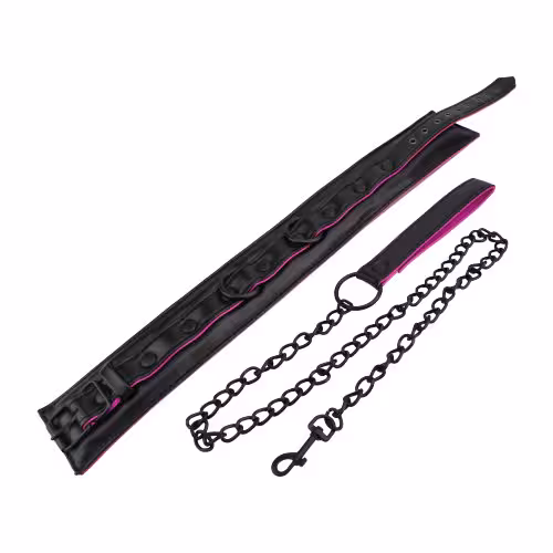 Bound to Please Pink & Black Bondage Collar & Leash image 2