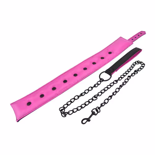 Bound to Please Pink & Black Bondage Collar & Leash image 3