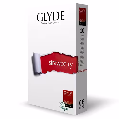 Glyde Ultra Strawberry Flavour Vegan Condoms 10 Pack image 2
