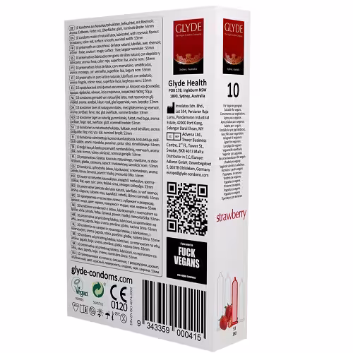 Glyde Ultra Strawberry Flavour Vegan Condoms 10 Pack image 3