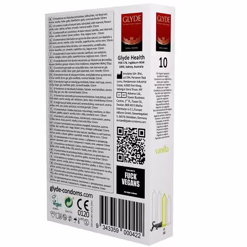 Glyde Ultra Vanilla Flavour Vegan Condoms 10 Pack image 2
