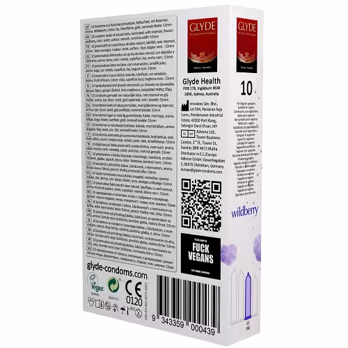 Glyde Ultra Wildberry Flavour Vegan Condoms 10 Pack image 2