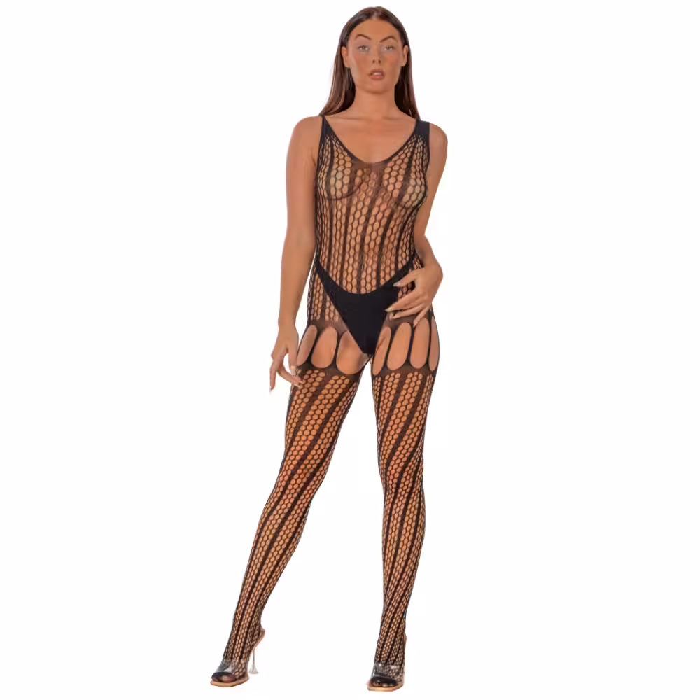 Lace by LJ Crochet Bodystocking with Lace Up Back Black image 2