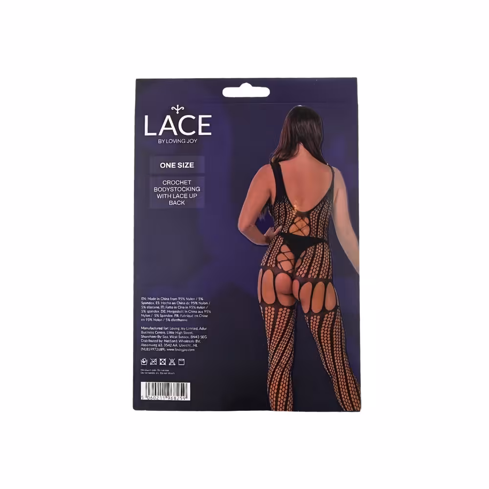 Lace by LJ Crochet Bodystocking with Lace Up Back Black image 6