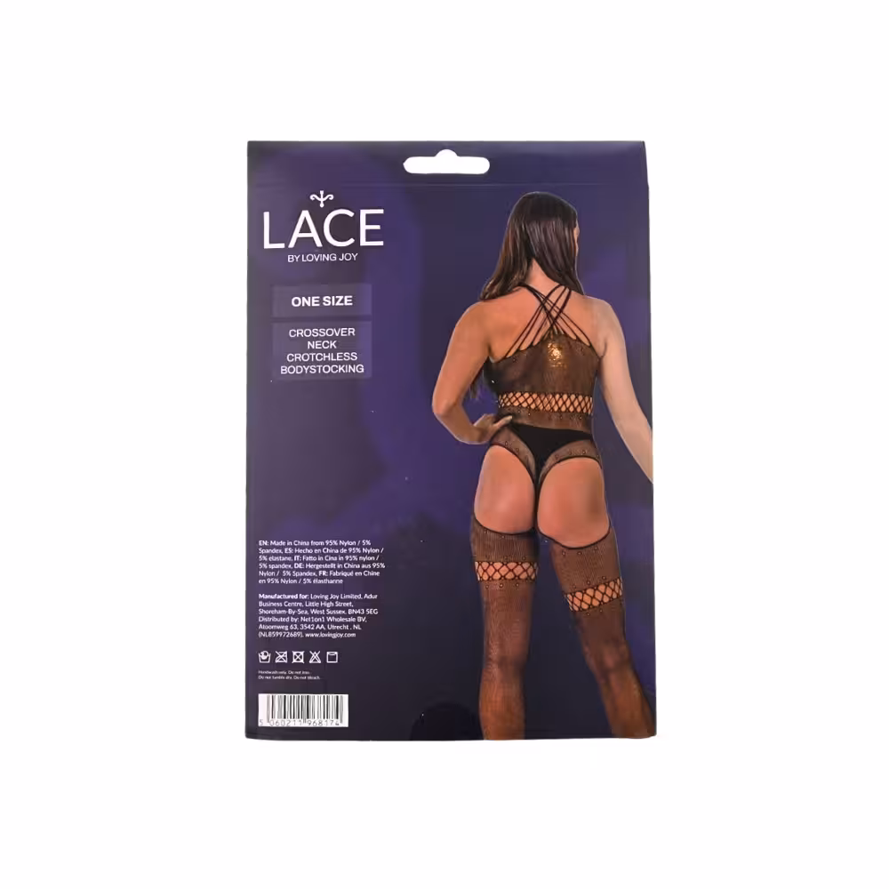 Lace by LJ Crossover Neck Crotchless Bodystocking image 6
