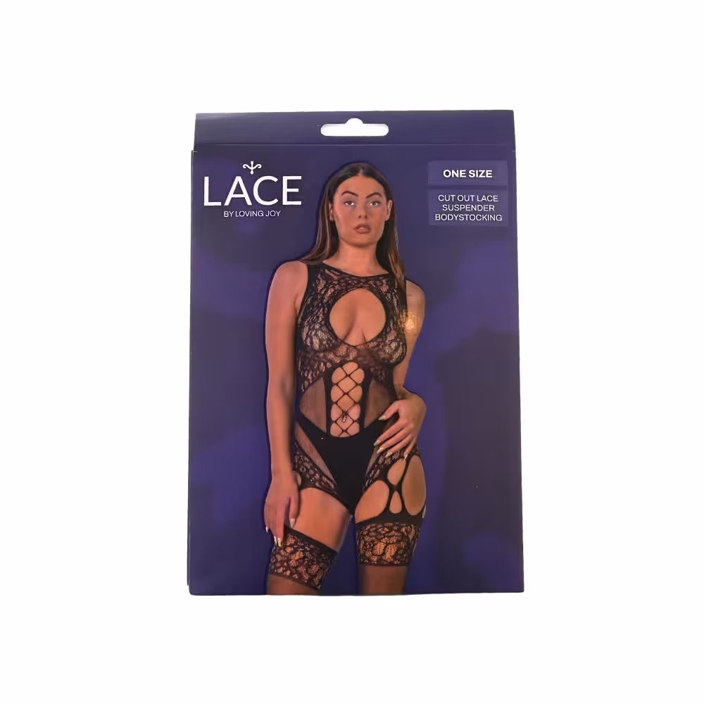 Lace by LJ Cut Out Lace Suspender Bodystocking Black image 5
