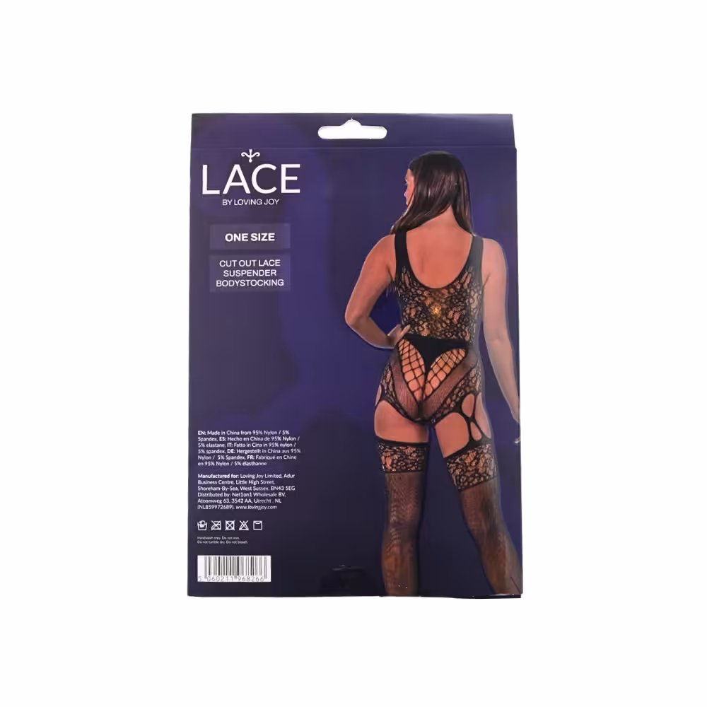 Lace by LJ Cut Out Lace Suspender Bodystocking Black image 6