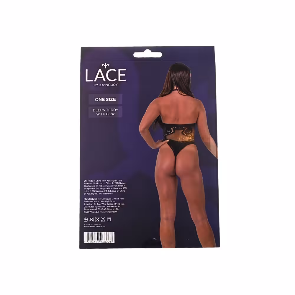 Lace by LJ Deep V Teddy with Bow Black image 6