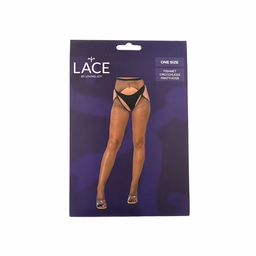 Lace by LJ Fishnet Crotchless Pantyhose Black image 4