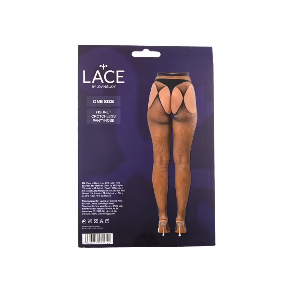 Lace by LJ Fishnet Crotchless Pantyhose Black image 5