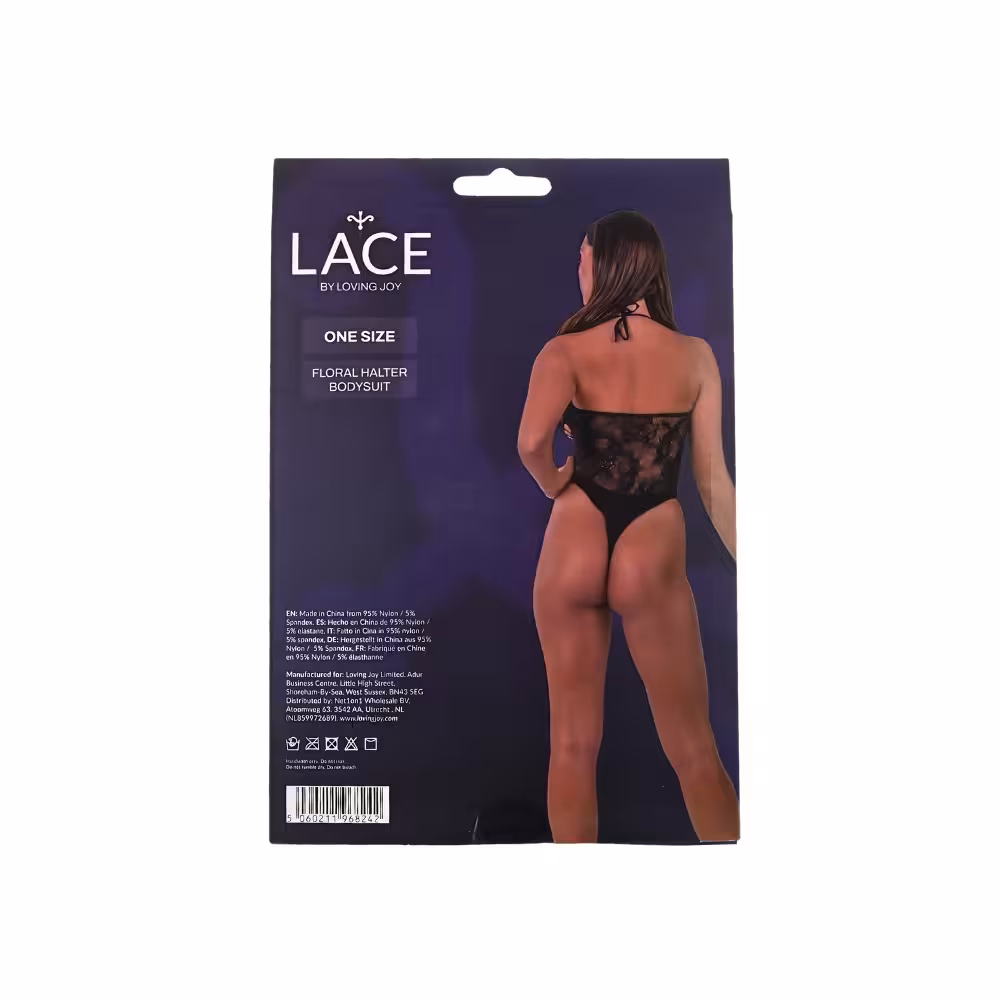 Lace by LJ Floral Halter Bodysuit Black image 6