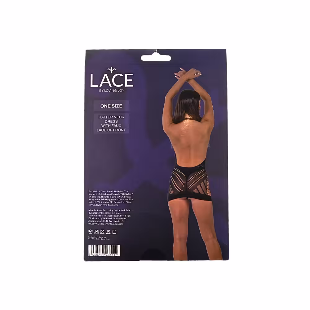 Lace by LJ Halter Neck Dress with Faux Lace Up Front Black image 6
