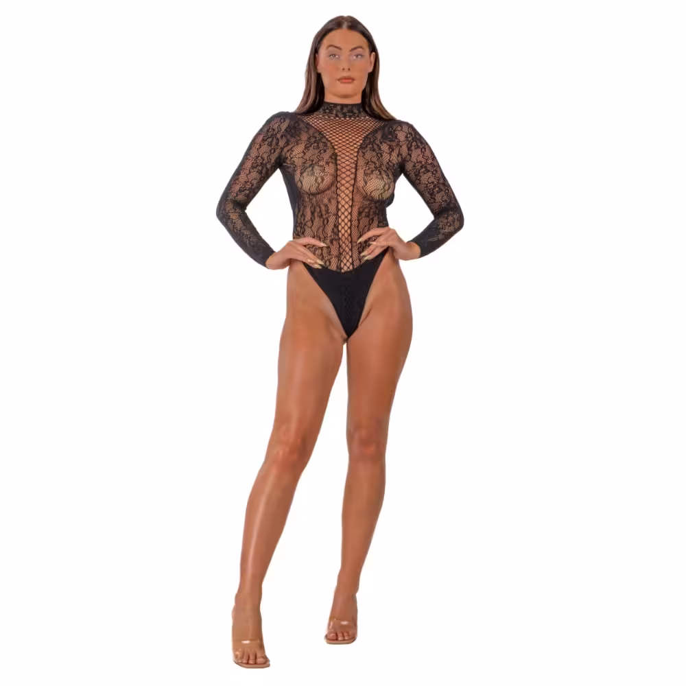 Lace by LJ High Neck Lace Bodysuit Black image 2