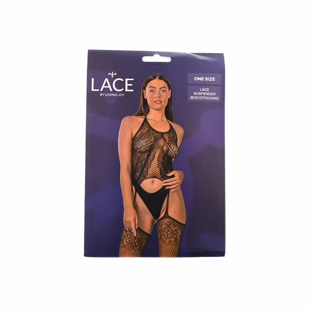 Lace by LJ Lace Suspender Bodystocking Black image 5