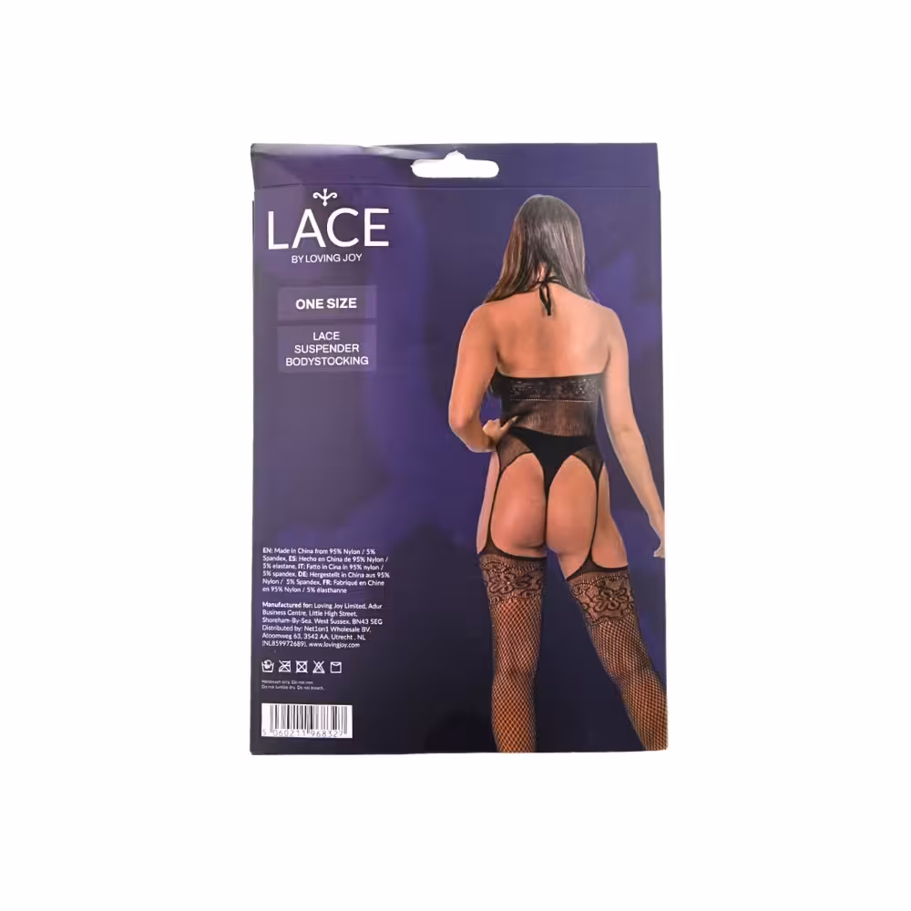 Lace by LJ Lace Suspender Bodystocking Black image 6