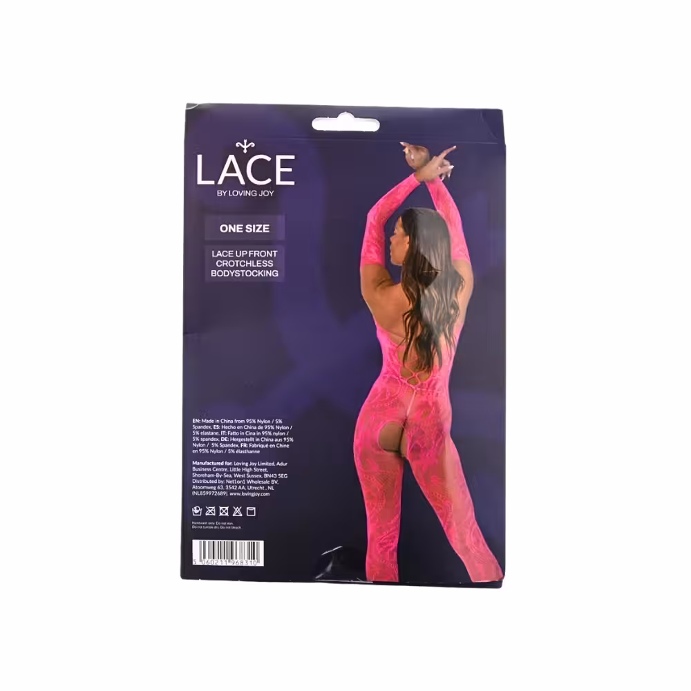 Lace by LJ Lace Up Front Crotchless Bodystocking Fuchsia image 6