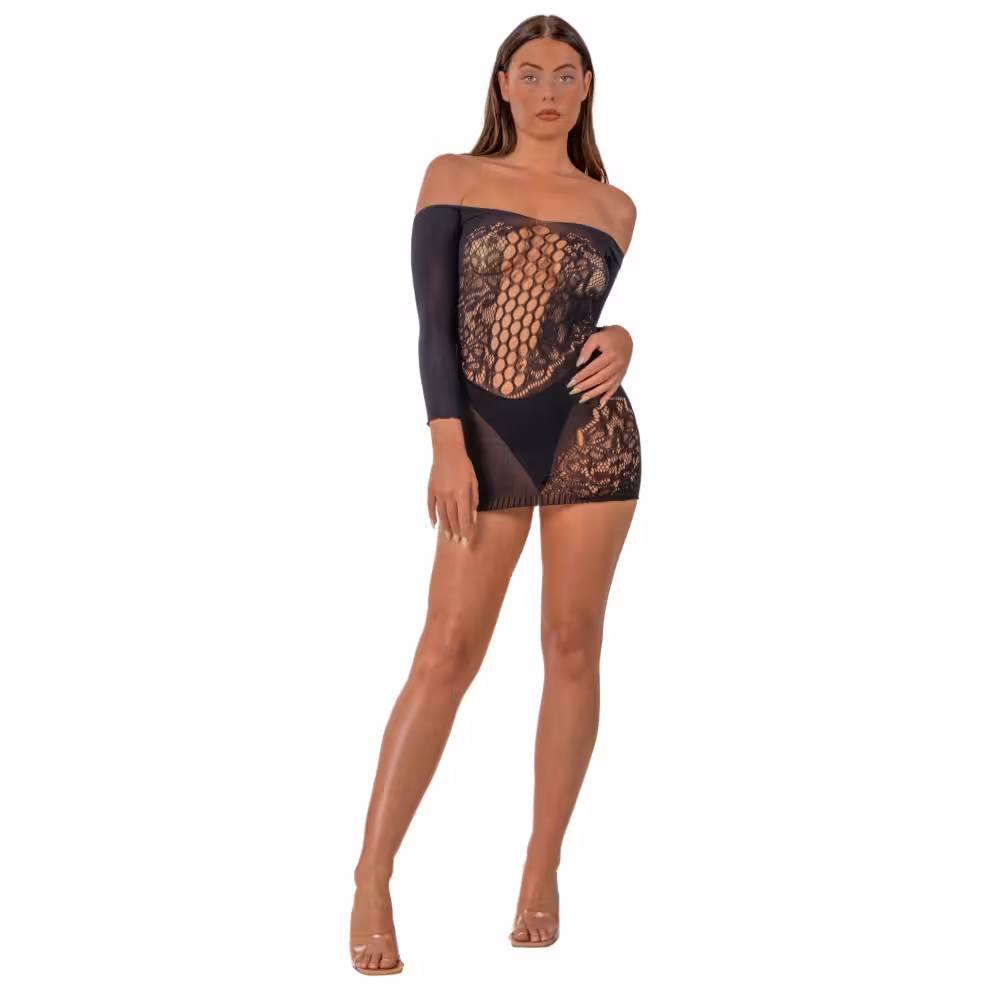 Lace by LJ Off the Shoulder Mini Dress Black image 2