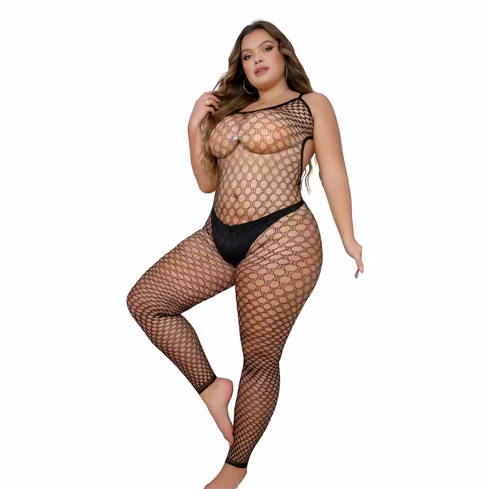 Lace by LJ Plus Size Footless Crochet Bodystocking image 3