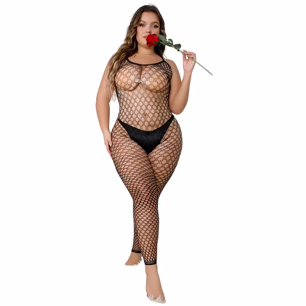 Lace by LJ Plus Size Footless Crochet Bodystocking image 4