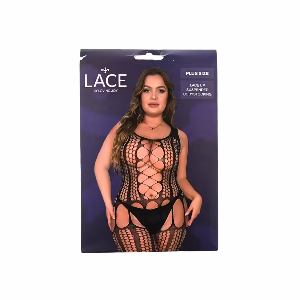 Lace by LJ Plus Size Lace Up Suspender Bodystocking image 7
