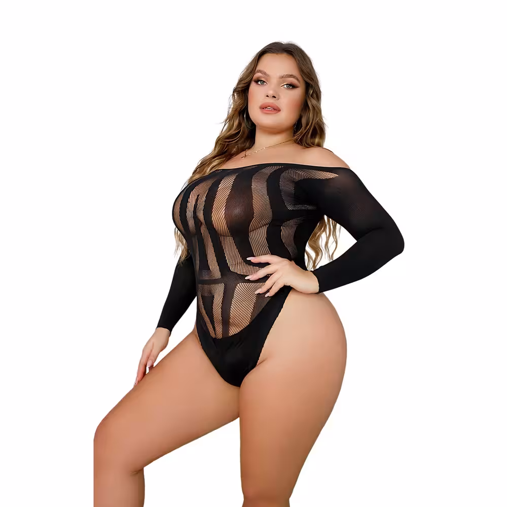 Lace by LJ Plus Size Long Sleeved Cut Out Back Bodysuit image 3