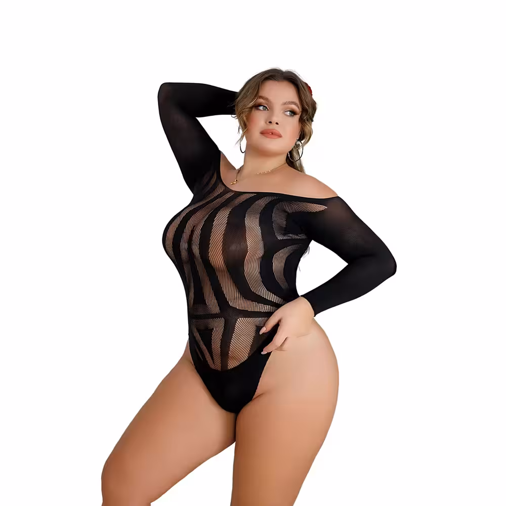 Lace by LJ Plus Size Long Sleeved Cut Out Back Bodysuit image 4