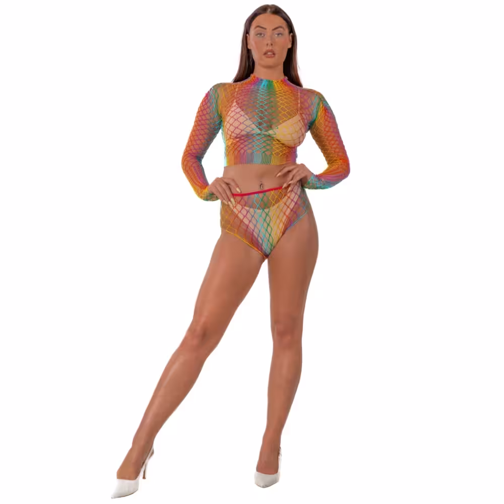 Lace by LJ Rainbow Fence Net Crop Top and Bottoms image 2