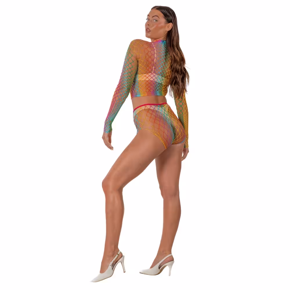 Lace by LJ Rainbow Fence Net Crop Top and Bottoms image 3