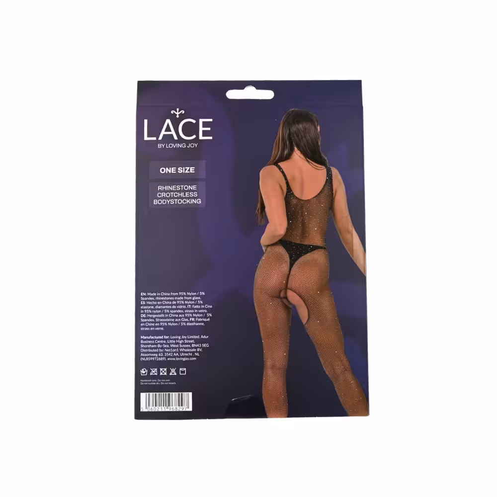Lace by LJ Rhinestone Crotchless Bodystocking Black image 6