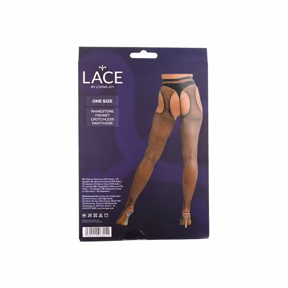 Lace by LJ Rhinestone Fishnet Crotchless Pantyhose Black image 5