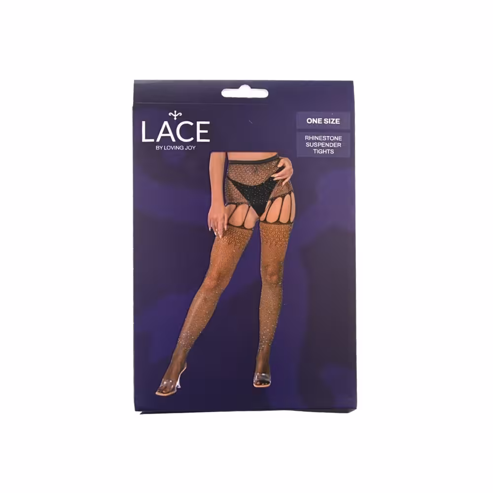 Lace by LJ Rhinestone Suspender Tights Black image 4