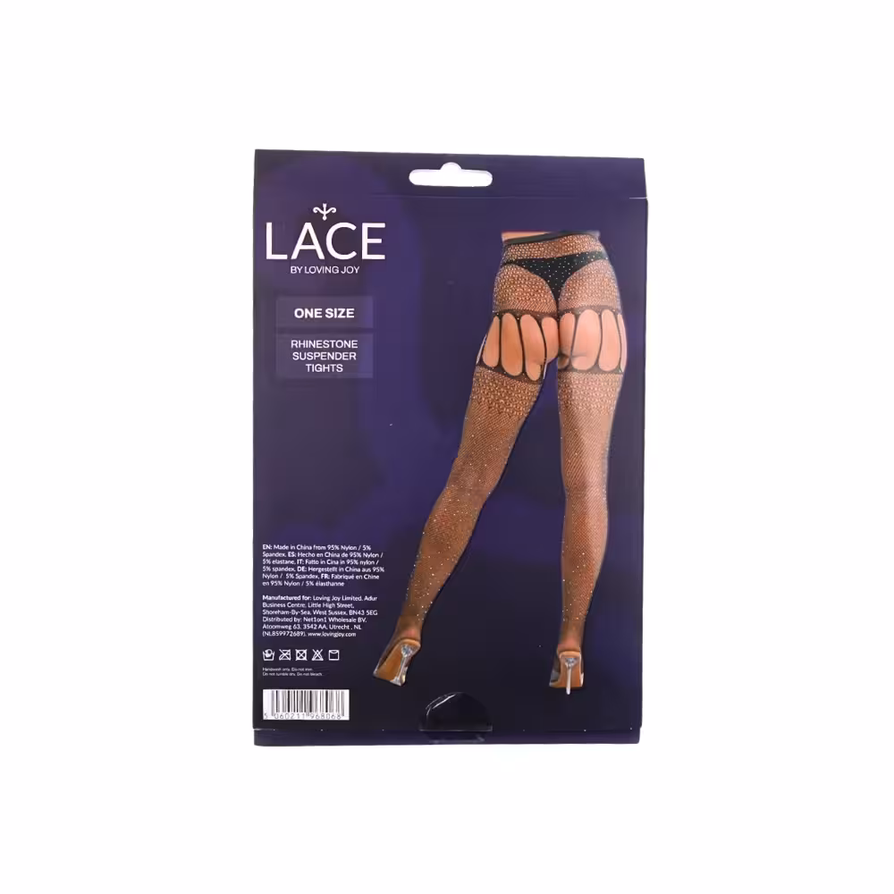 Lace by LJ Rhinestone Suspender Tights Black image 5