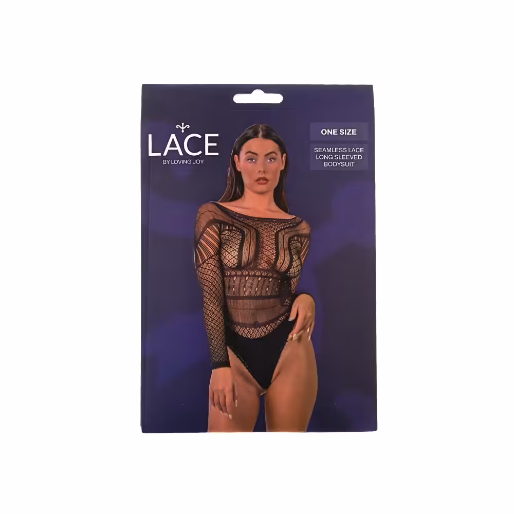 Lace by LJ Seamless Lace Long Sleeved Bodysuit Black image 5