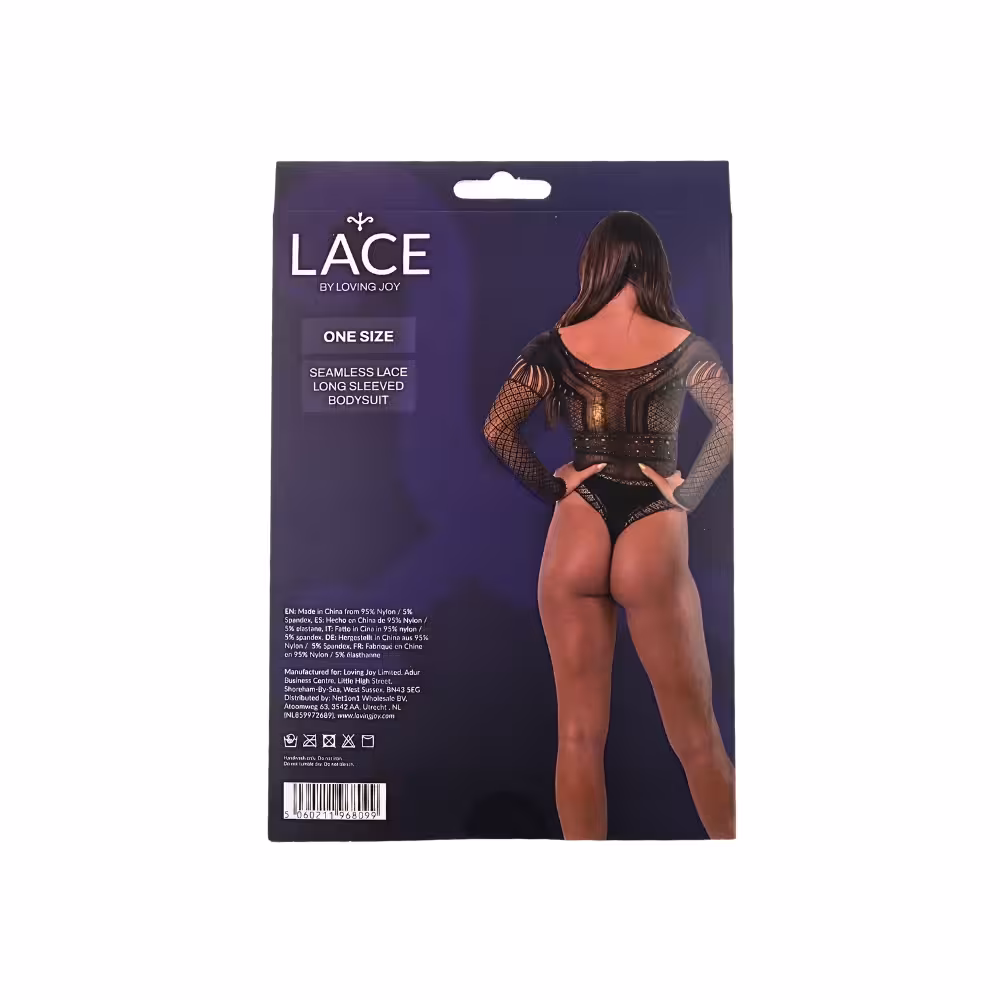Lace by LJ Seamless Lace Long Sleeved Bodysuit Black image 6