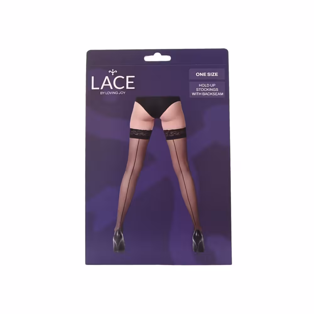 Lace by LJ Sheer Hold Up Stockings with Backseam Black image 4
