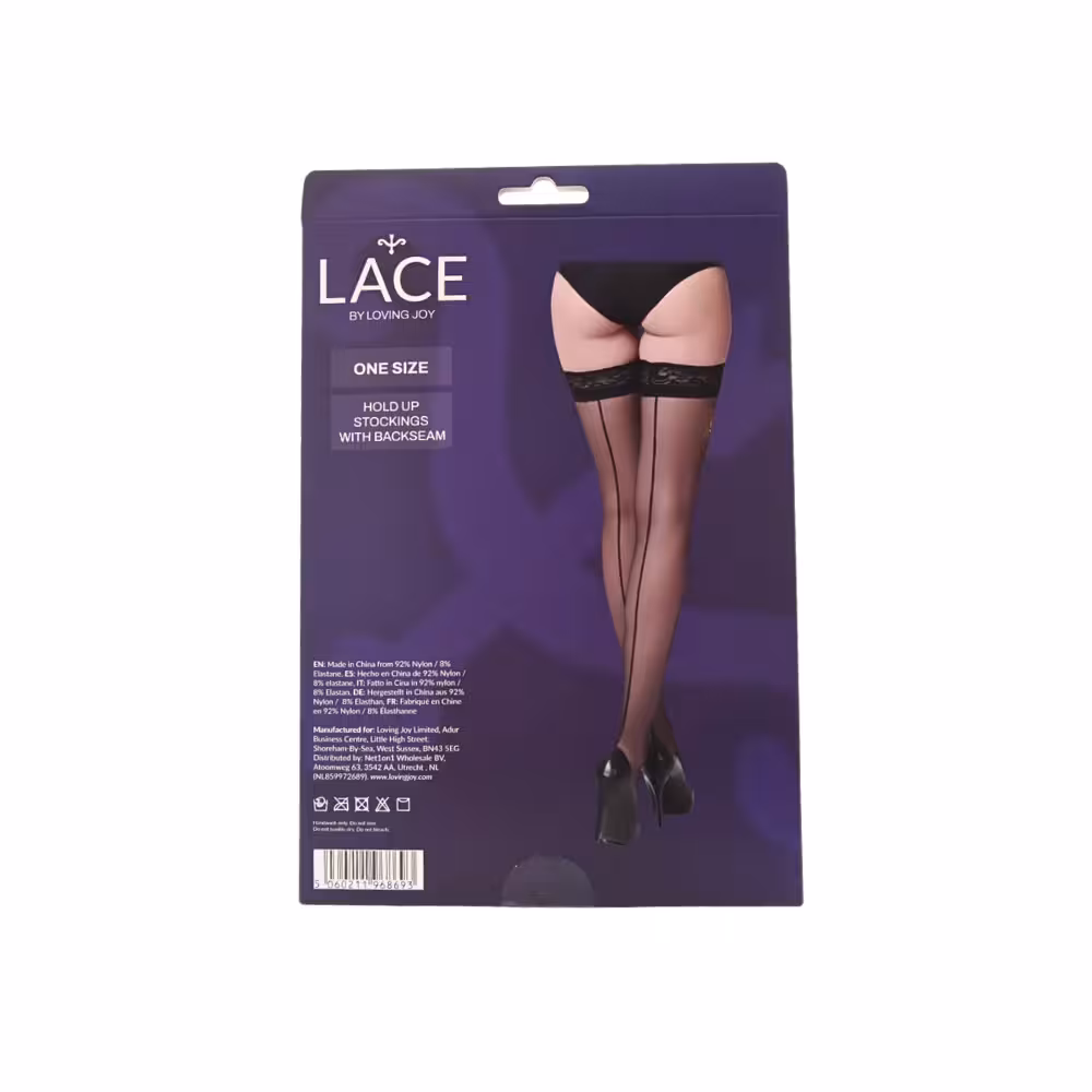 Lace by LJ Sheer Hold Up Stockings with Backseam Black image 5