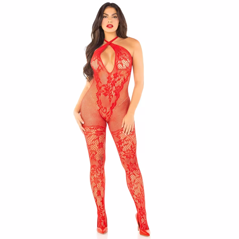 Leg Avenue Bodystocking with Crossover Halter Red image 4