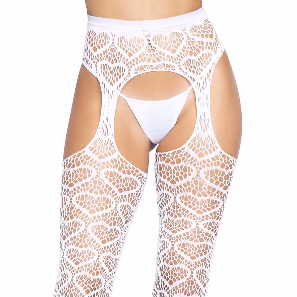 Leg Avenue Heart Net Suspender Tights White image 6
