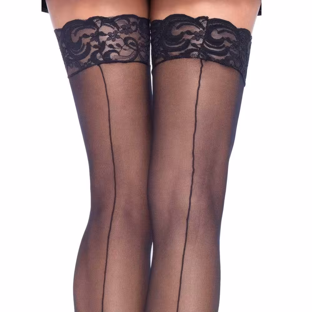 Leg Avenue Sheer Stockings With Backseam-Black image 2