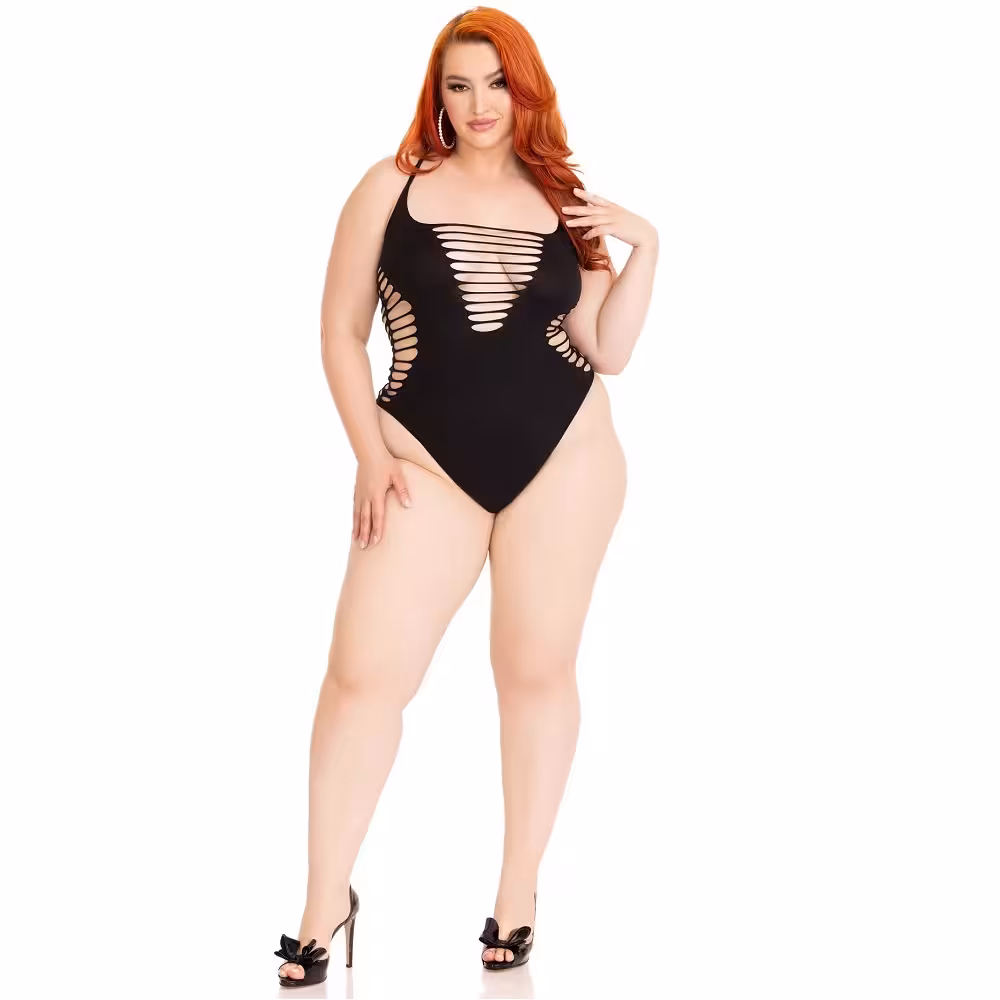 Leg Avenue Shredded Thong Bodysuit Black Plus Size image 2