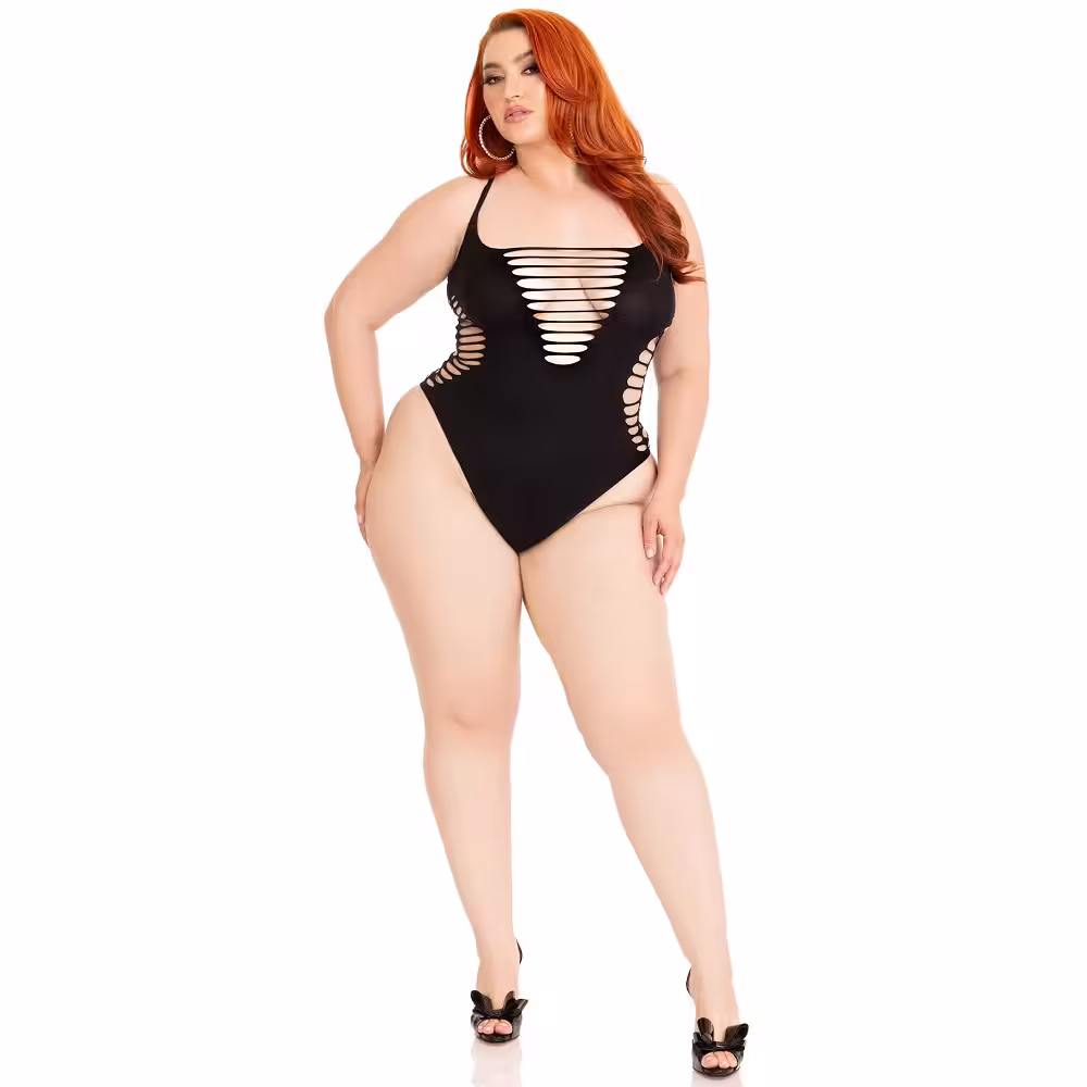 Leg Avenue Shredded Thong Bodysuit Black Plus Size image 5