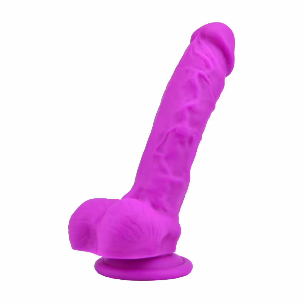 Loving Joy 8 Inch Realistic Silicone Dildo with Suction Cup and Balls Purple image 2