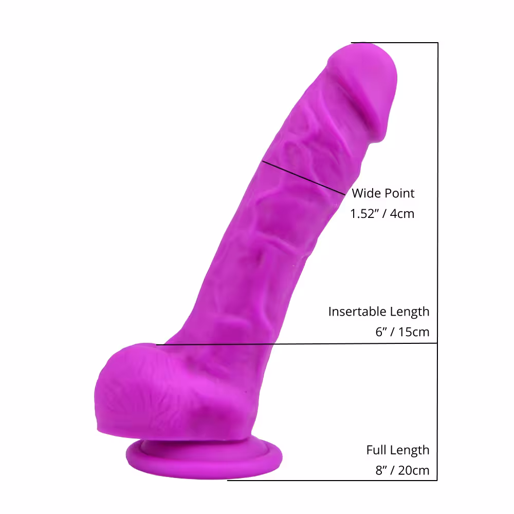 Loving Joy 8 Inch Realistic Silicone Dildo with Suction Cup and Balls Purple image 4
