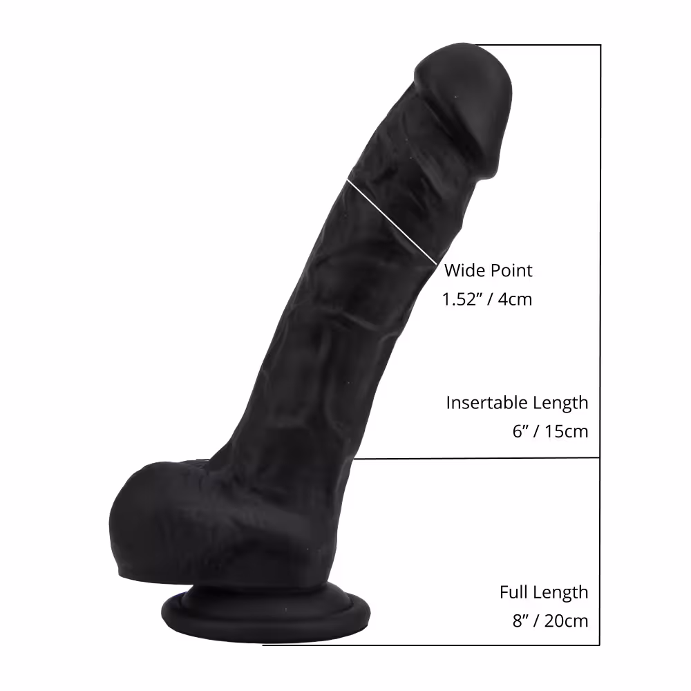 Loving Joy 8 Inch Realistic Silicone Dildo with Suction Cup and Balls Black image 4