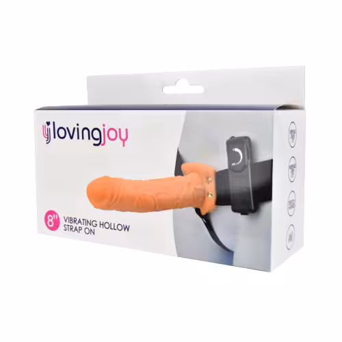 Loving Joy 8 Inch Vibrating Hollow Strap On Vanilla image 5